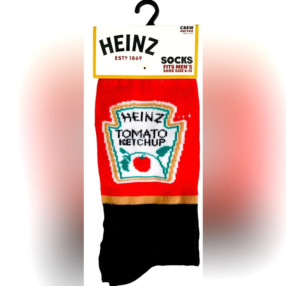 Mens Pair Novelty Crew Socks🔥 FITS Size 6 To 12 🔥Heinz Tomato Ketchup 🔥NWT